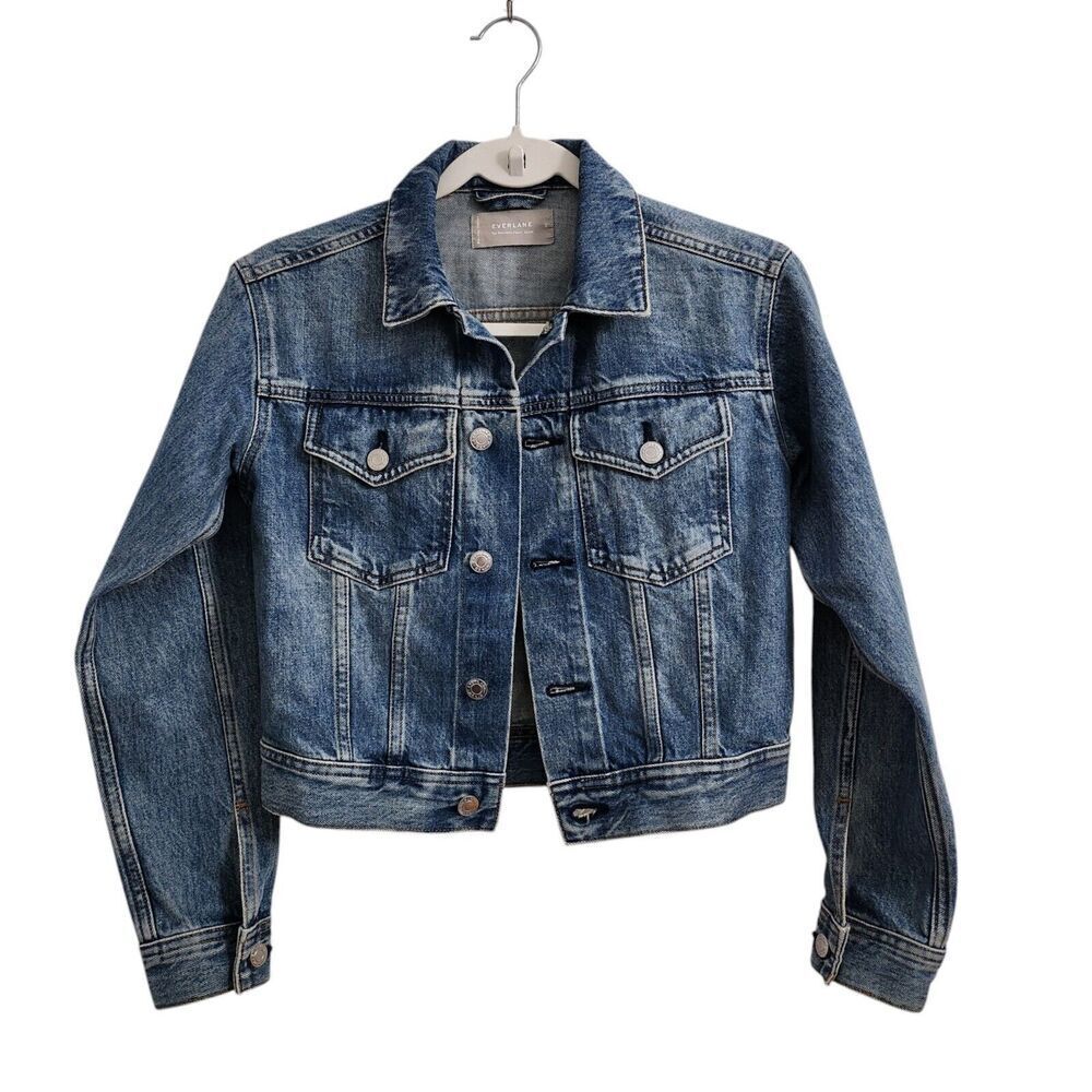 Everlane‎ Jacket Womens XS Blue The Shrunken Denim Cropped Fit Tailored Cotton